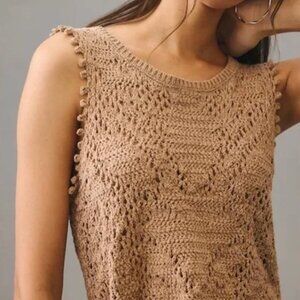 Anthropologie Crochet Sweater Tank In Taupe Size Small